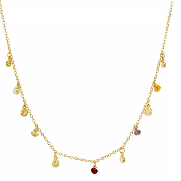 AQUA Crystal Drop Gold Statement Necklace Rainbow Fringe Colored Stones NWT - Picture 1 of 4